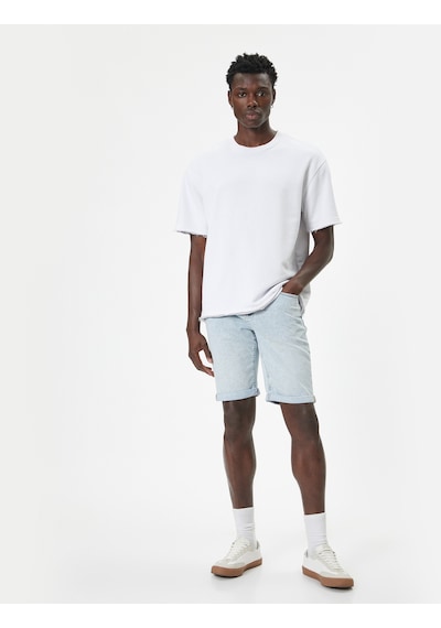 Koton Slim Fit Kot Şort Bermuda Düğmeli Cep Detaylı Bleach 4sam40029ıd Açık Mavi