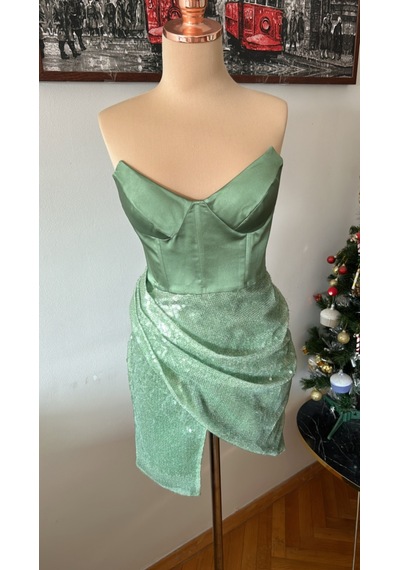 Chica Rosa Fashion Su Yeşili Büstiyer Pullu Jessie Elbise