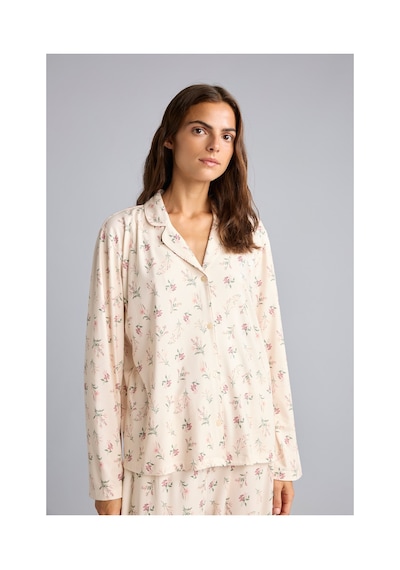 Defacto Regular Fit Çiçekli Uzun Kollu Üst Geniş Kesim Alt 2li Pijama Takım I5522ax26aubg824 Bej-bg824