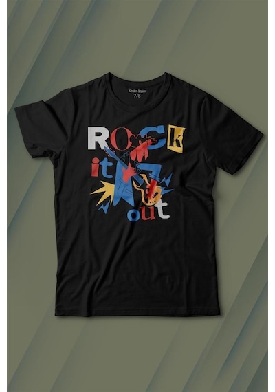 Kendim Seçtim Rockstar Rock It Out Guitar Gitarist Baskılı Tişört Çocuk T-shirt 001