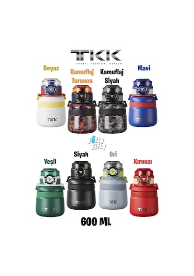 Tkk 600 Ml Çelik Su Matarası Çift Kullanım Pipetli/rahat İçim 12 Saat Sıcak/24 Saat Soğuk Termos -2029-600ml Mavi