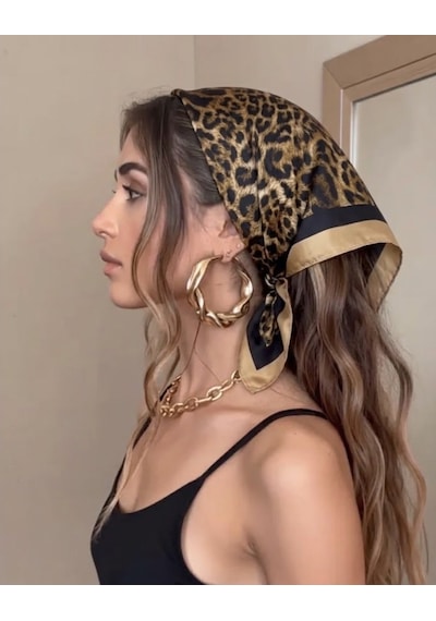 Trend Dokunuş Kadın 50-50 Saten Leopar Desenli Fular Bandana