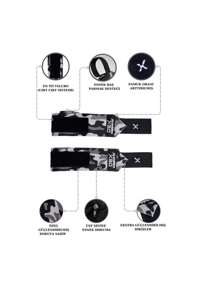 Dex Supports Bileklik Fitness Bilek Desteği Wrist Wraps Kamuflaj 2 Adet
