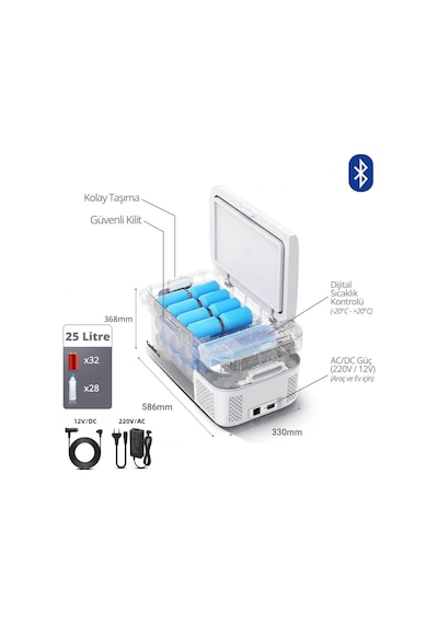 Clk25b 12/24volt/ 220volt 25 Litre Kompresörlü Bluetooth Bağlantılı Oto Buzdolabı