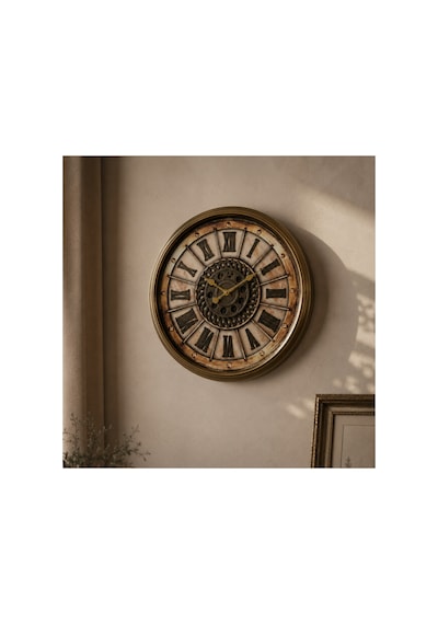 Sleep Nova Roma Rakamlı Dekoratif Metal Duvar Saati Gold Vintage Büyük Boy Altın