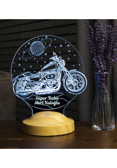 Chopper Motosiklet, Motor Hayranlarına İsimli Hediye, Motosiklet Hediyesi Kişiye Özel 3 Boyutlu Led Lamba