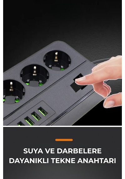 Pro P101 3x Priz 3000w Akım Korumalı 4x Usb 2x Type-c Girişli Çoklu Priz 0.2 M