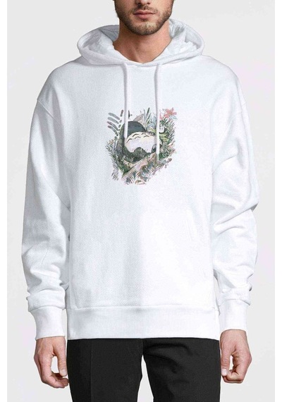 Komşum My Neighbor Totoro Baskılı Beyaz Erkek Örme Kapşonlu Sweat (531036714)