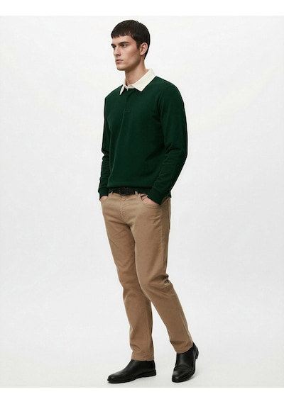 Koton Düğmeli Polo Yaka Uzun Kollu Sweatshirt Yeşil 6wam70082mk Yeşil