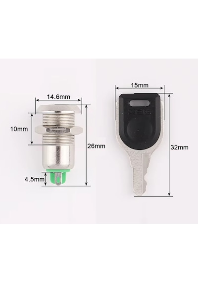 12mm Metal 2 Pin Anahtar Kontrollü Buton Panel Montaj On Off 1a Ac 250v Güvenlik Kilit Elektronik