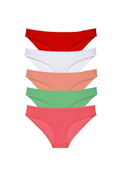 5 Adet Süper Eko Set Likralı Kadın Slip Külot Kırmızı Beyaz Pudra Yeşil Fuşya Çok Renkli