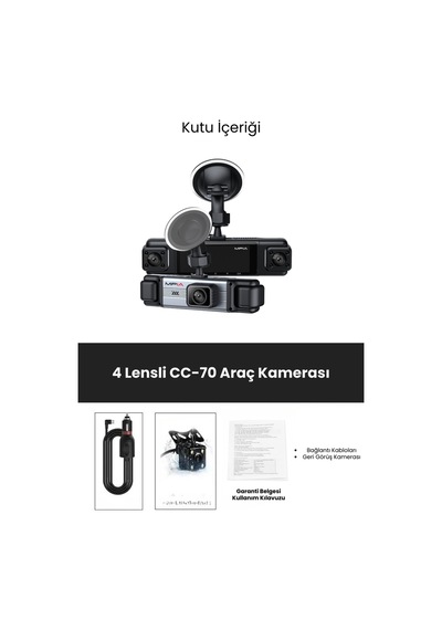4 Lensli Full Hd 1080p 3.16" Ekran Araç İçi Kamera 4 Kamera Ayarlanabilir Açı Hareket Algılama