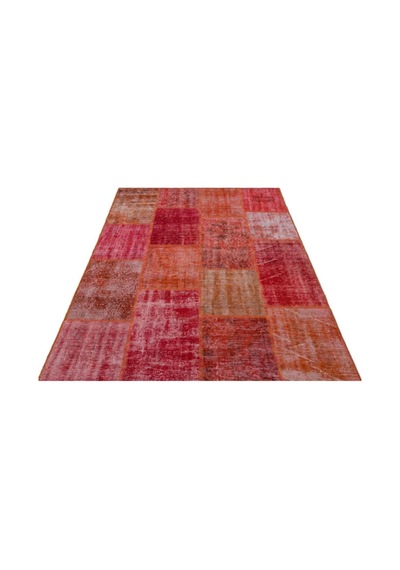 El Dokuması Patchwork Vintage Yün-pamuk Kırmızı Halı 26379 160 X 230 Cm