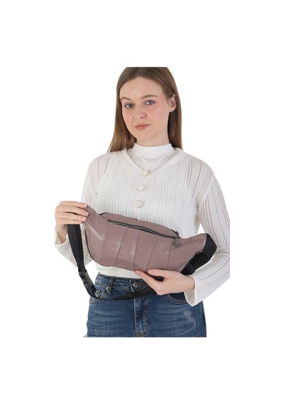 Nahitatyana Unisex Çok Cepli Hakiki Deri Freebag Bel Çantası Ve Omuz Çantası Pudra - 121763658 Pudra
