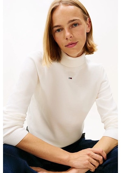 Tommy Hilfiger Kadın Essential Slim Fit Balıkçı Yaka Kazak - Kırık Beyaz Ancient White