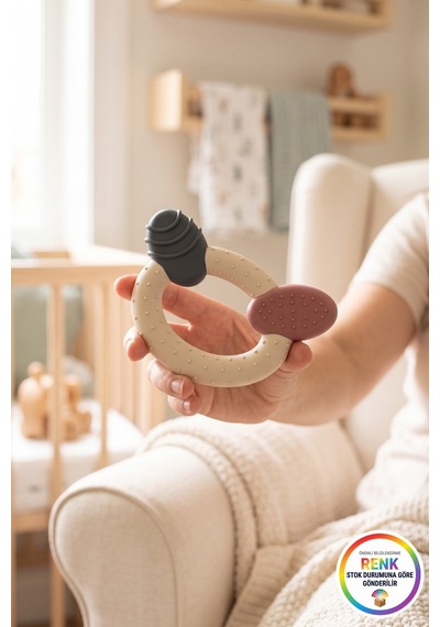 Bebek Diş Kaşıyıcı Dişeti Masajı Yapan Farklı Dokulu Silikon Kaşıma Halkası 8x6 Cm Çok Renkli