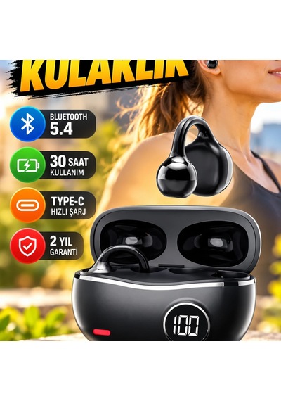 Açık Kulak Kablosuz Bluetooth 5.4 Kulaklık Type-c Hızlı Şarj, 30 Saat Kullanım 00