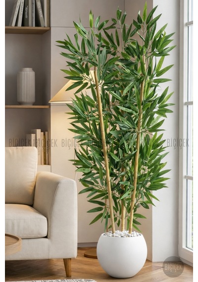 125cm Yapay Bambu Ağaci Beyaz Küre Saksıda