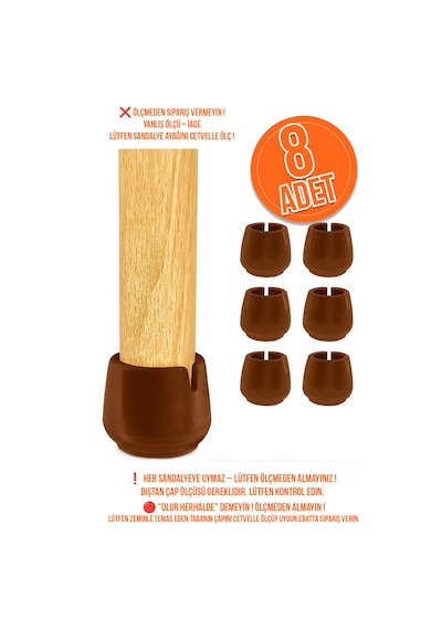 8 Adet Kahverengi Silikon Masa Sandalye Pabuç 1,7 Cm 2,1 Cm Arası Uyumlu Kaydırmaz Zemin Koruyucu Diğer