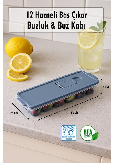 12 Hazneli Bas Çıkar Buzluk & Buz Kabı Yeşil Plastik Mavi Diğer