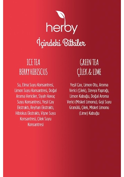Herby Ice Tea Berry Hibiskus 12'li Şeker İlavesiz Soğuk Çay + Yeşil Çay Çilek Ve Lime 18'li