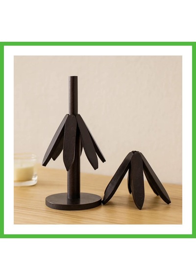 Vaveni Bambu Ahşap Katlanır Nihale 20 Cm - Standlı, Yaprak Desenli 2'li Arz