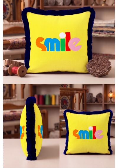 Smile Yazılı Pop Art Retro Saçaklı Yastık Kılıfı - Renk Bloklu Sarı Lacivert Püsküllü Kırlent Kılıfı Derin Düş Opal Smile Yazılı Pop Art Retro Saçaklı Yastık Kılıfı - Renk Bloklu Sarı Lacivert Püsküllü Kırlent Kılıfı Derin Düş Opal