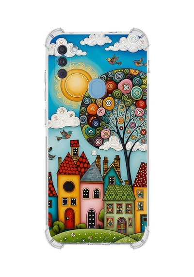 Printify Samsung Galaxy M11 İle Uyumlu Düşlerin Dansı Serisi Gökyüzü Şehri Tasarımlı Uv Baskılı Köşe Korumalı Antişok Kılıf Şeffaf