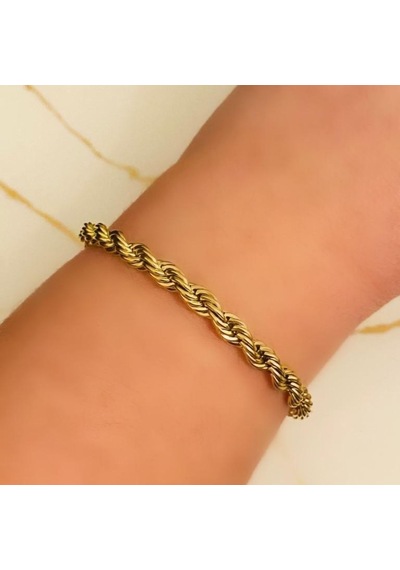 Gold Burgu Çelik Bileklik 4 Mm Şık Tasarım Ayarlanabilir Unisex Bileklik Sarı