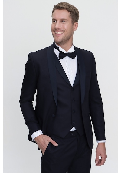 Morven Erkek Lacivert Santorin Ceremonia Jakarlı Slim Fit Dar Ke Lacivert