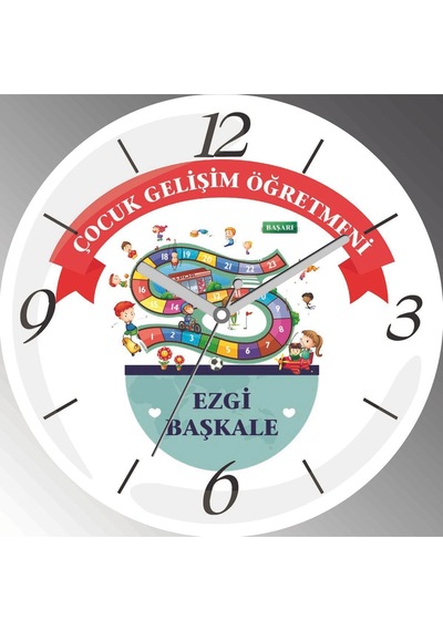 Kişiye Özel Çocuk Gelişim Öğretmeni İ Çap 30cm Sessiz Akar Bombeli Gerçek Cam Duvar Saati Siyah