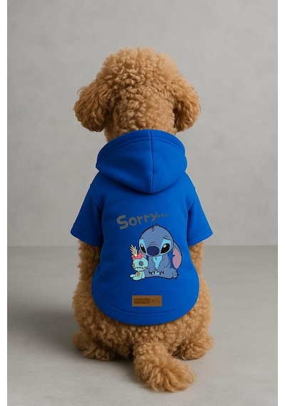 Baskılı İçi Polarlı Köpek Ve Kedi Kıyafeti & Elbisesi - Mavi Renk Kapüşonlu Hoodie Bfb4e S