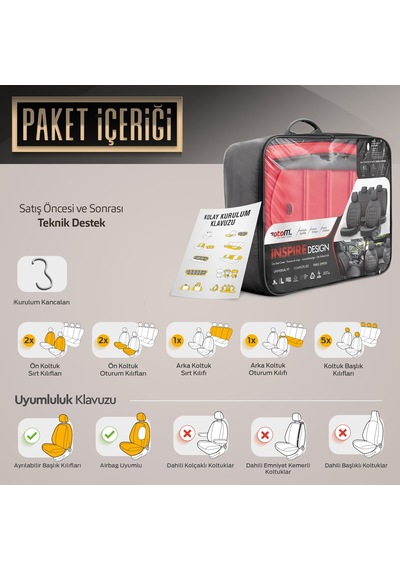Inspire Design Premium Deri Ekstra Destekli Universal Oto Koltuk Kılıfı Tam Set