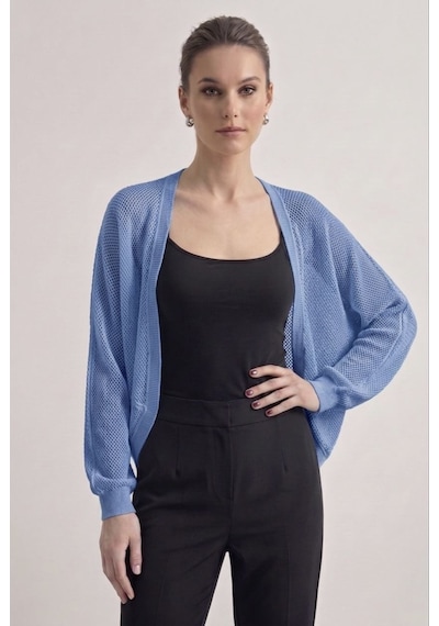 Neden Tekstil Premium Ajurlu İnce Triko Bolero Hırka - Mavi