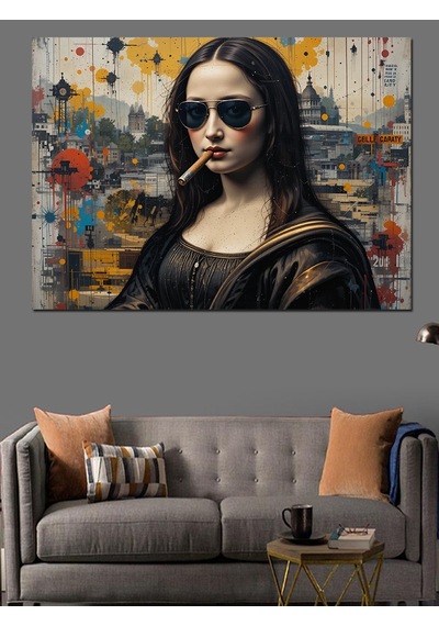 Siyah Gözlüklü Mona Lisa Dekoratif Kanvas - Mdf Ahşap Tablo