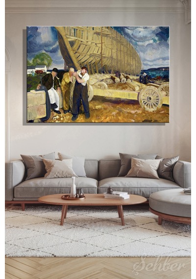 George Wesley Bellows'un Builders Of Ships / The Rope Adlı Eseri Yatay Kanvas Tablo 3723