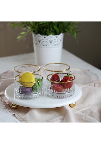 Akayev Mermer Beyaz 25 Cm Boncuk Ayak Gold Elysia 4& 039 Lü Reçellik İkramlık Çok Renkli
