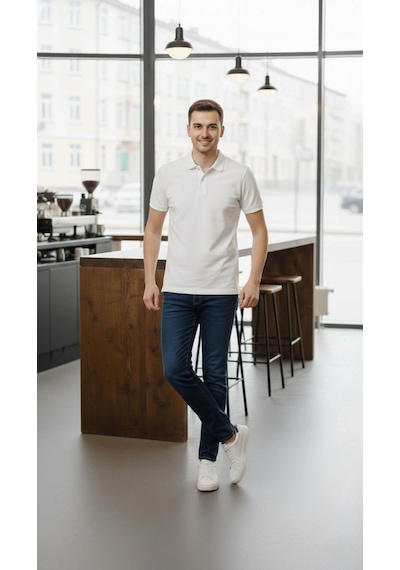 Barlashive Erkek Polo Yaka Düğmeli Pike Kumaş Tişört Regular Fit Kısa Kol T-shirt - Beyaz Çok Renkli