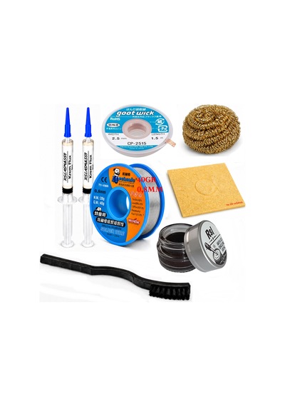 Lehimleme Seti 0,8 Mm 40 Gr Lehim Teli 2 Li Flux Cp-2515 Lehim Fitili 1fırça Ve Havya Ucu Temizleme Seti St47