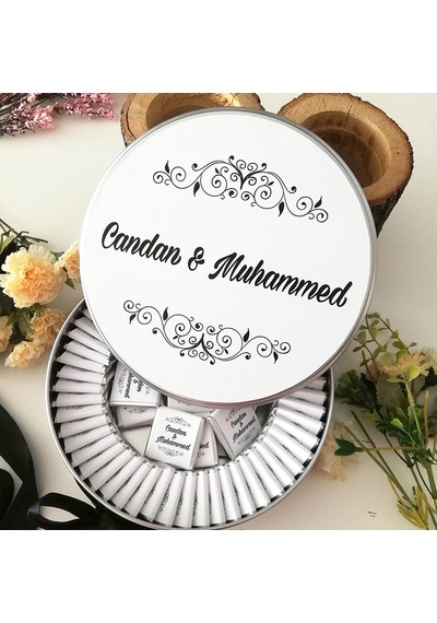 Nişan Nikah Söz Madlen Çikolatası Metal Kutu Beyaz 100'lü