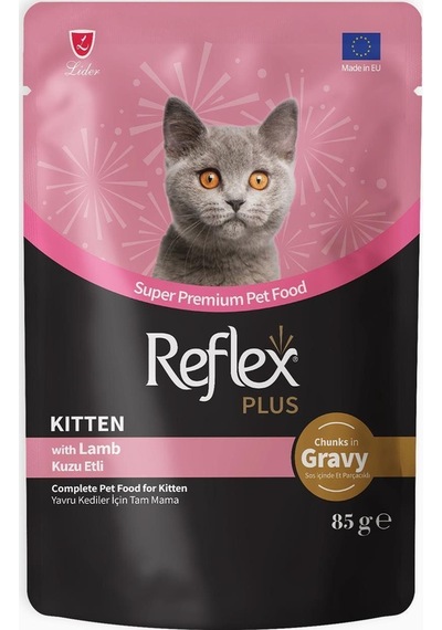 Reflex Plus Kuzulu Gravy Soslu ve Et Parçacıklı Yavru Kedi Yaş Maması 85 G