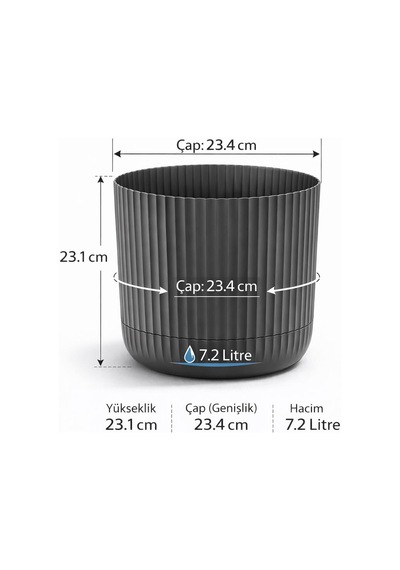 Omnipazar Krs-264 Zeraf Dekoratif Tabaklı Lüks Saksı Takımı 7.2 Litre No:4 Antrasit 116