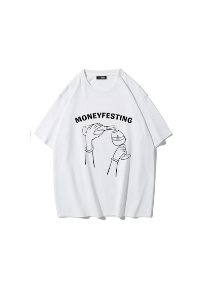 Brz Collectıon Brz Collection Unisex Oversize Moneyfesting T-shirt Beyaz