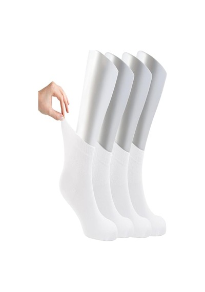 Ozzy Socks Kadın 4 Çift Bambu Lastiksiz Sıkmayan Diabetik Bilek Çorap Beyaz