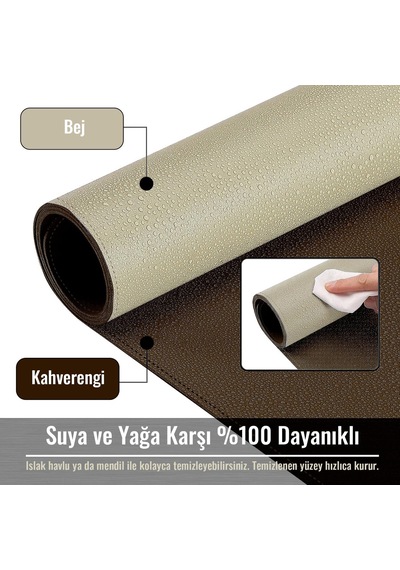 Lexroo Çift Renk Dikişli Pu Deri Masa Matı 80x40 Cm Mousepad, Su Geçirmez Masa Sümeni Standart