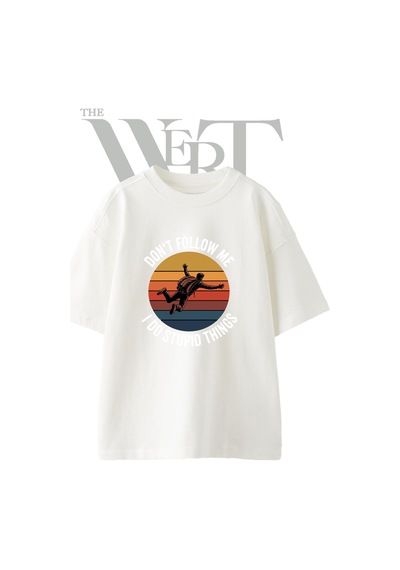 Thewert Skydiver Sunset Tasarım Baskılı Ünisex Beyaz Oversize T-shirt