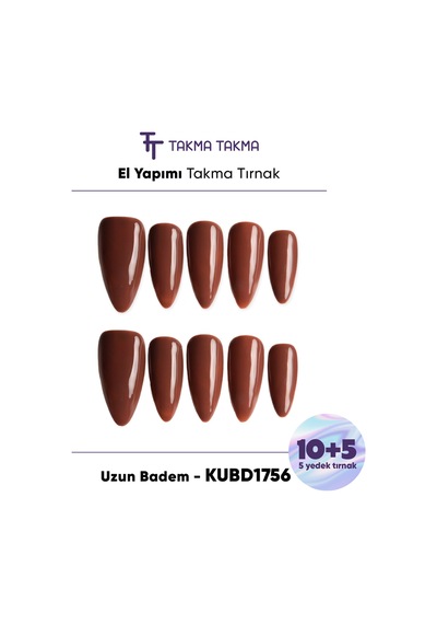 Kubd1756 Uzun Badem 15'li Tekrar Kullanılabilir El Yapımı Protez Takma Tırnak L