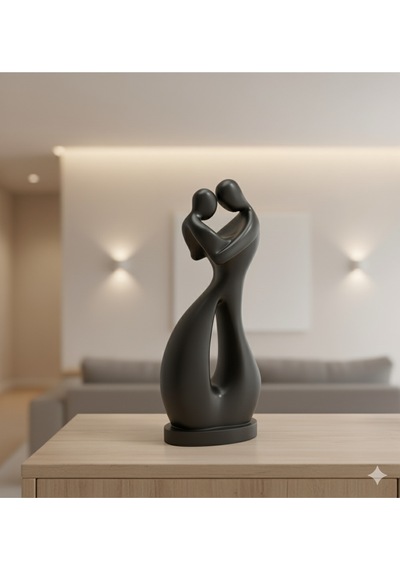 İki Kalp Bir Aşk Modern Siyah 3d Baskı Çift Heykeli 15 Cm Pla Malzeme Romantik Ev Dekoru