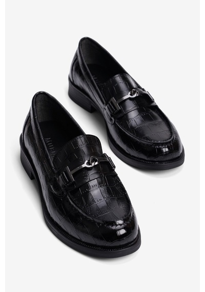 Mubiano Kadın Kroko Loafer Metal Aksesuarlı Klasik Günlük Ayakkabı Kolej Siyah Siyah Krokodil Mubiano Kadın Kroko Loafer Metal Aksesuarlı Klasik Günlük Ayakkabı Kolej Siyah Siyah Krokodil