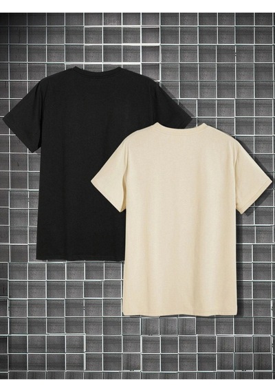 Flood Of Style Erkek 2'li Just Relax Baskılı Oversize Bisiklet Yaka Tshirt Siyah